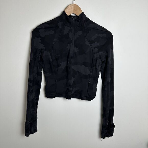 Lululemon Its Rulu Run Cropped Half-Zip Size 4 Camo Deep‎ Coal Multi long sleeve - Picture 1 of 10